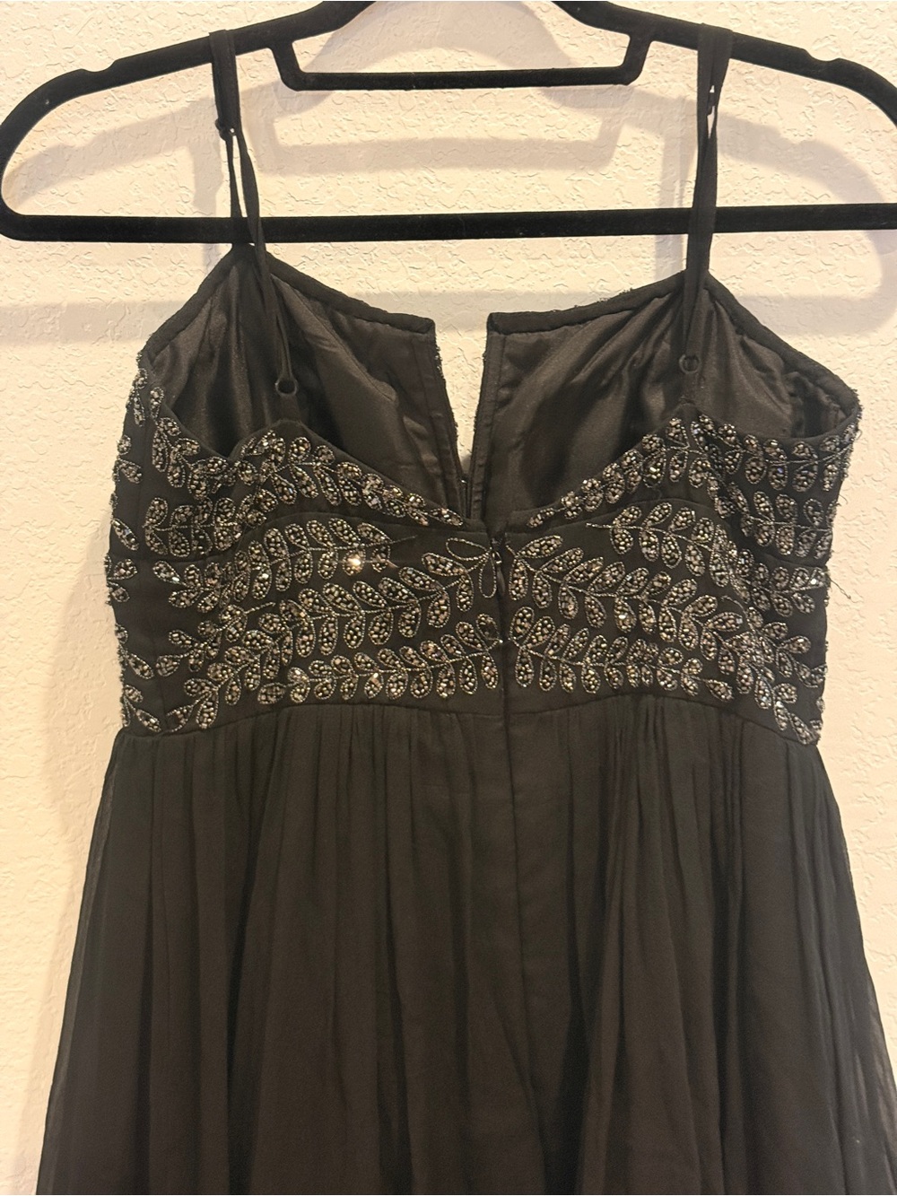 Adrianna Papell Silk Black Beaded Spaghetti-Strap Mini Dress - Picture 3 of 9
